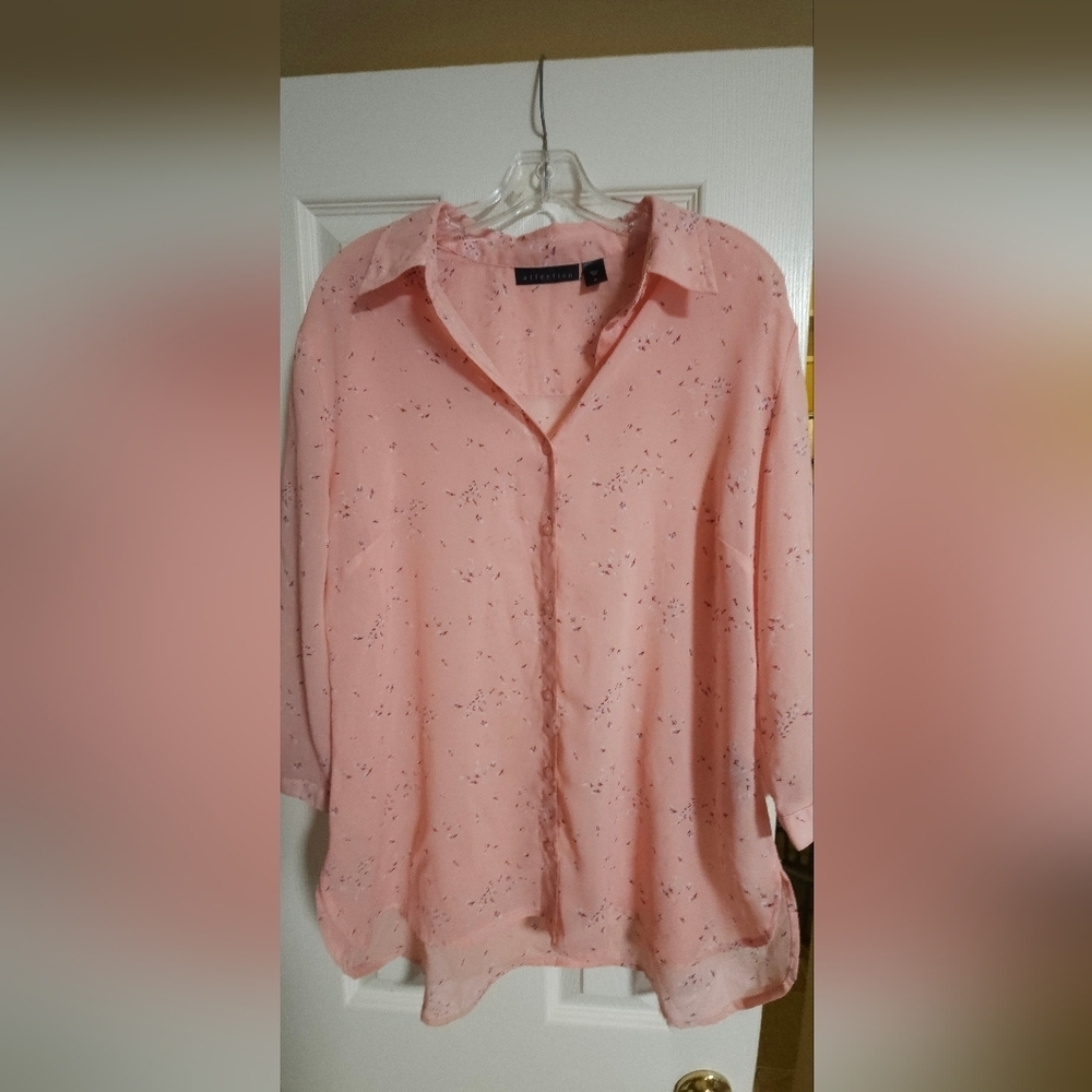 Attention Pink Floral Button-Up Blouse Womens XL